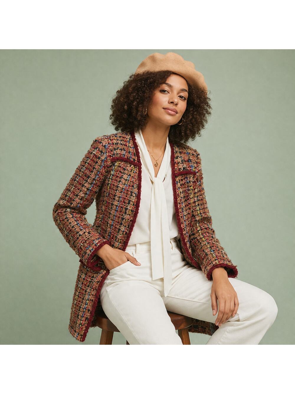 Anthropologie ETT:TWA Harlequin Tweed Blazer SZ XS Longline Textured Jacket
